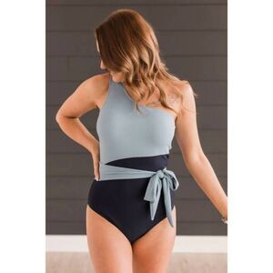 NEW Mack & Mal One The Coast (Slate Blue Navy) One Shoulder Swimsuit Women's XL